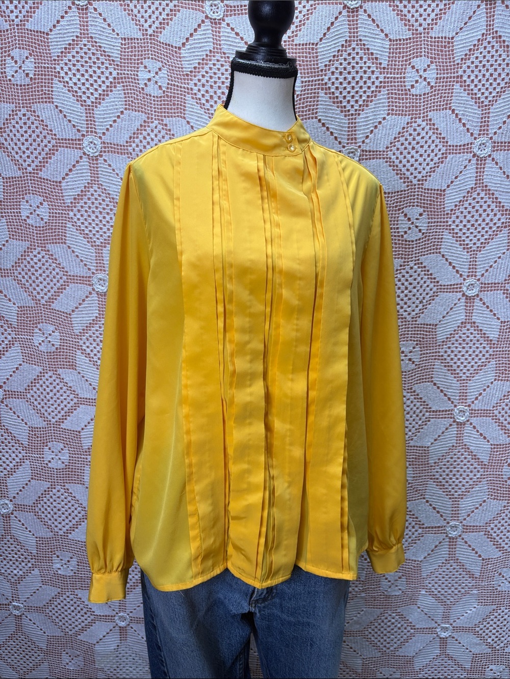 Vintage Impromptu Golden Yellow Pleated Blouse – Size 16